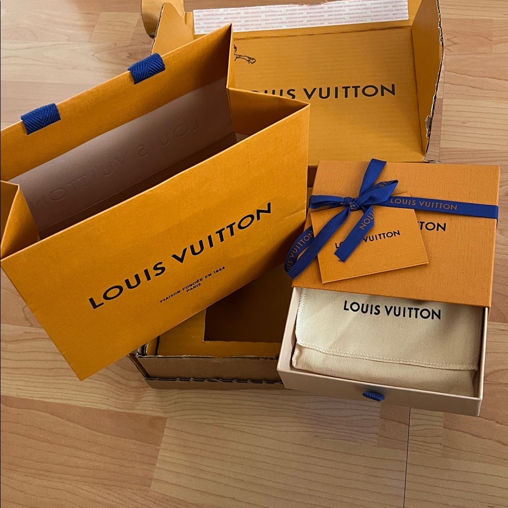 Louis Vuitton Orange Box with Blue Ribbon and Dust Bag 6x5x1.5 Giftable